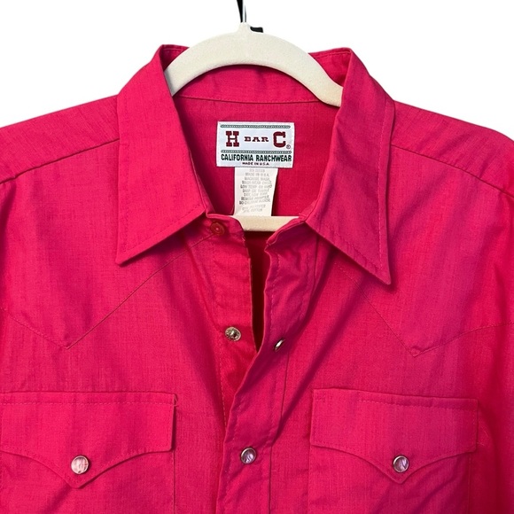 H Bar C Pearl Snap Button Down Shirt Hot Pink Size 16 1/2 34 Western Ranch VTG - Picture 3 of 4